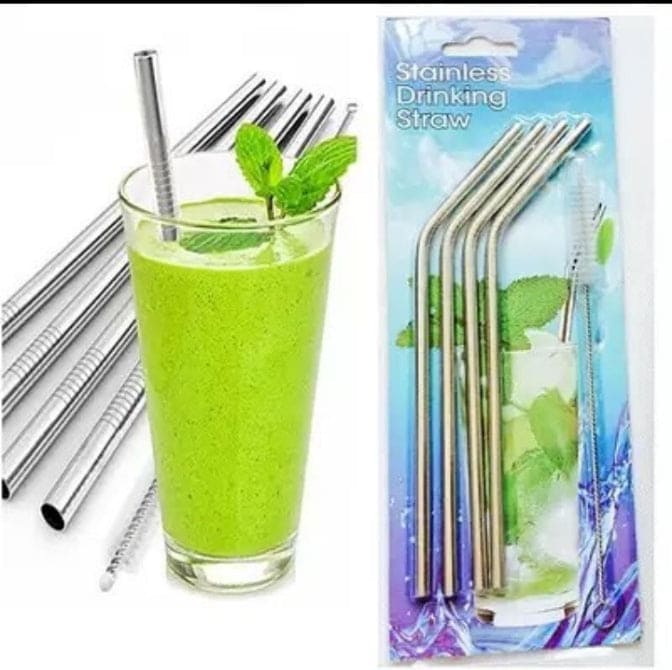 Set Of 4 Stainless Steel Straws With Cleaning Brush, Reusable And Environment Friendly Straw Set Set Of 4 Stainless Steel Straws With Cleaning Brush, Reusable And Environment Friendly Straw Set